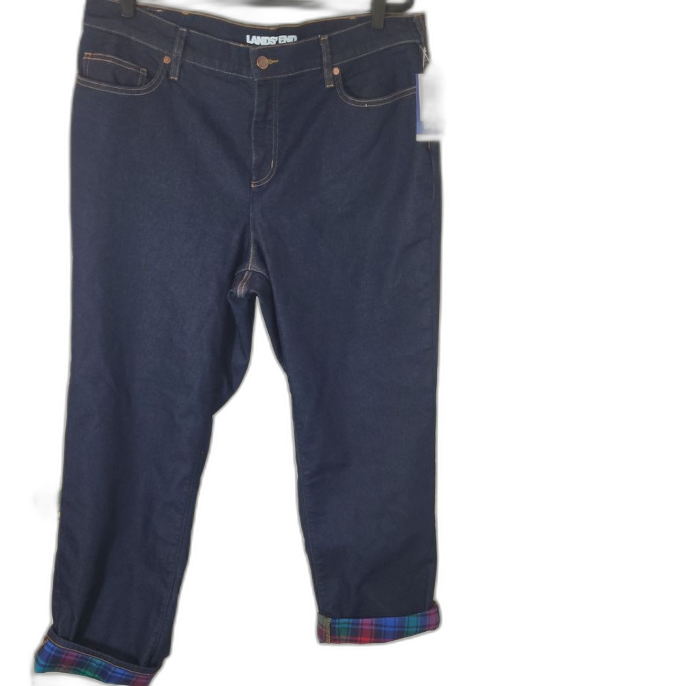 NEW Lands' End Women's Dark Blue Straight Leg Flannel Lined Jeans - 18W